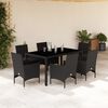 vidaXL 7 pcs conjunto jantar jardim c/almofad&otilde;es vime PE/vidro preto
