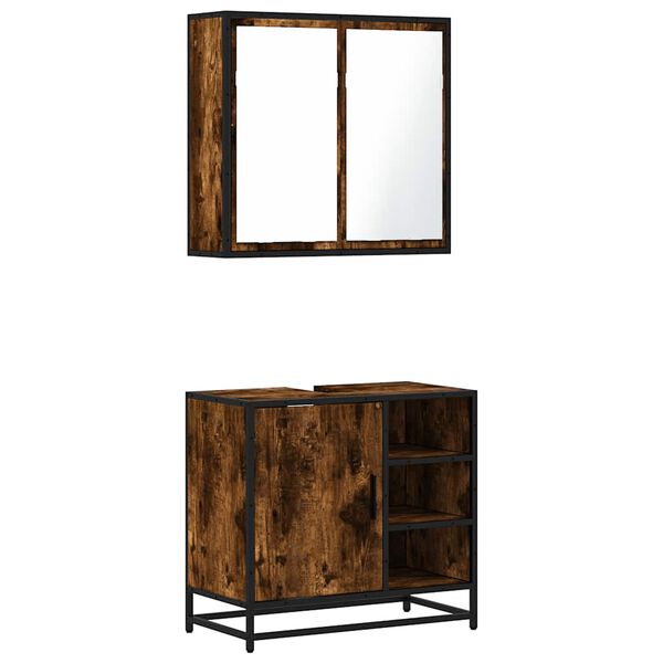 vidaXL 2 pcs conj. m&oacute;veis casa de banho derivados madeira cor fumado