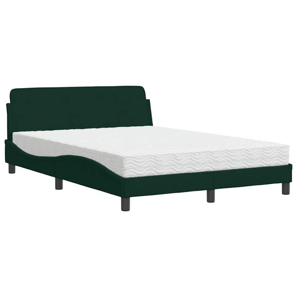 vidaXL Cama com colch&atilde;o Dover 140x200 cm veludo verde-escuro