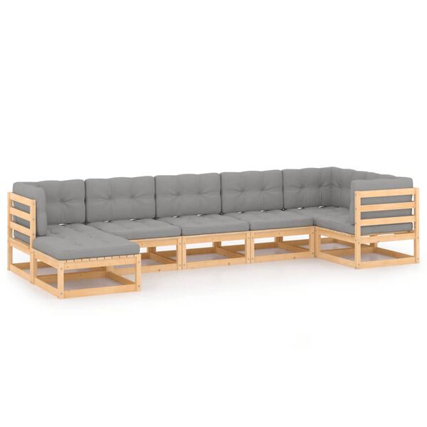 vidaXL 7 pcs conjunto lounge de jardim c/ almofadões pinho maciço
