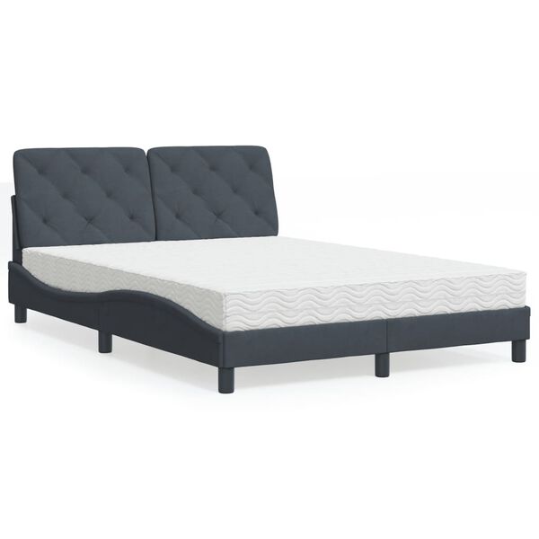 vidaXL Cama com colch&atilde;o 140x200 cm veludo cinzento-escuro