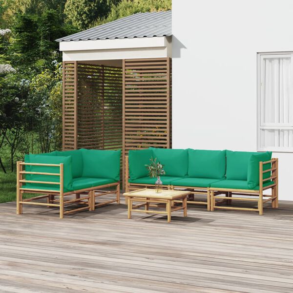 vidaXL 6 pcs conjunto lounge de jardim bambu c/ almofad&otilde;es verdes