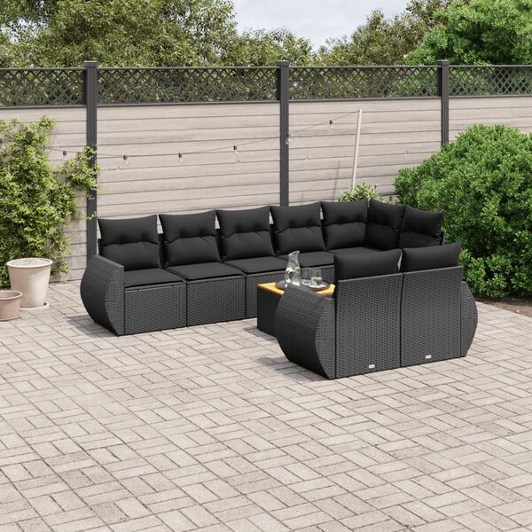 vidaXL 9 pcs conjunto de sof&aacute;s p/ jardim c/ almofad&otilde;es vime PE preto