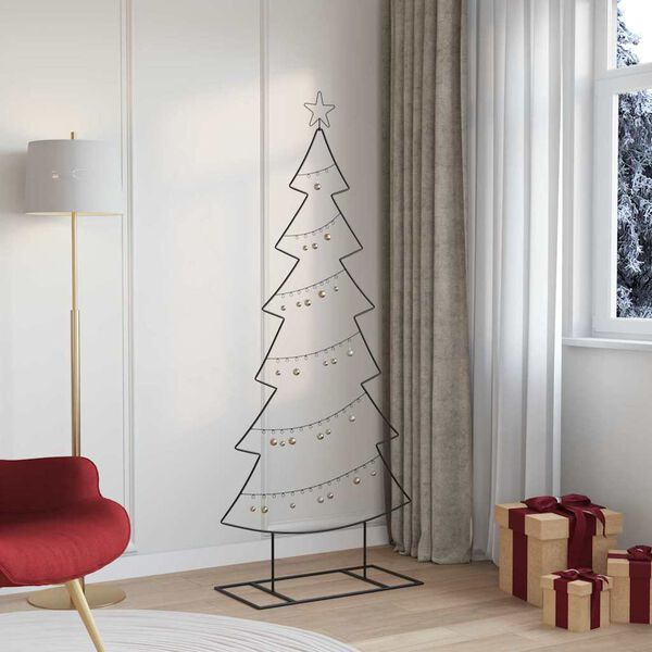 vidaXL &Aacute;rvore de Natal de metal com suporte Preto 180 cm A&ccedil;o
