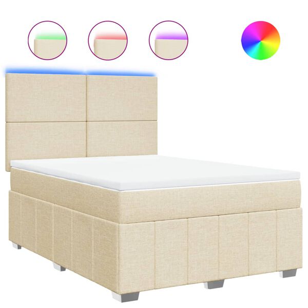 vidaXL Cama com molas/colch&atilde;o 140x190 cm tecido cor creme