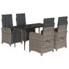 vidaXL 5 pcs conjunto de jantar p/ jardim c/ almofad&otilde;es vime PE cinza
