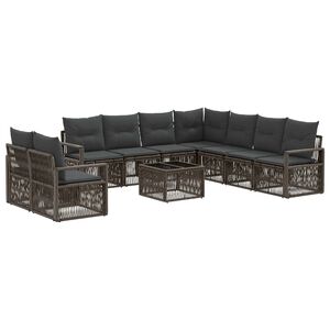 vidaXL Conjunto de Sof&aacute; de Jardim 10 unid. Cinzento vime PE