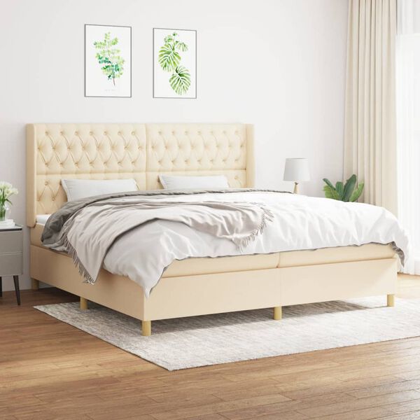 vidaXL Cama com molas/colch&atilde;o 200x200 cm tecido cor creme