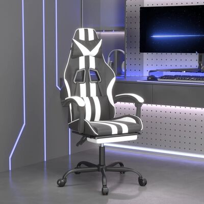 vidaXL Cadeira gaming giratória c/ apoio pés couro artif. preto/branco