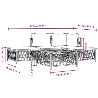 vidaXL 5 pcs conjunto lounge de jardim com almofadões aço branco