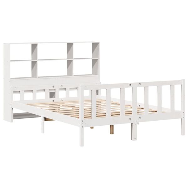 vidaXL Cama com estante sem colchão 160x200 cm pinho maciço branco