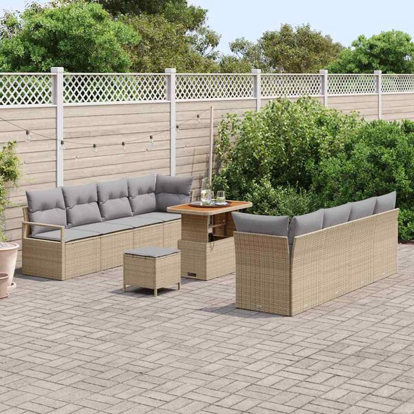 vidaXL Conjunto de Sof&aacute; de Jardim 11 pcs Bege Rattan Sint&eacute;tico