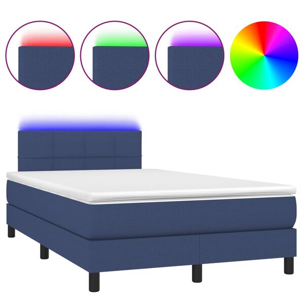 vidaXL Cama box spring c/ colch&atilde;o e LED 120x200 cm tecido azul