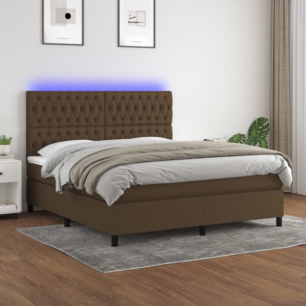 vidaXL Cama box spring c/ colch&atilde;o/LED 180x200cm tecido castanho-escuro