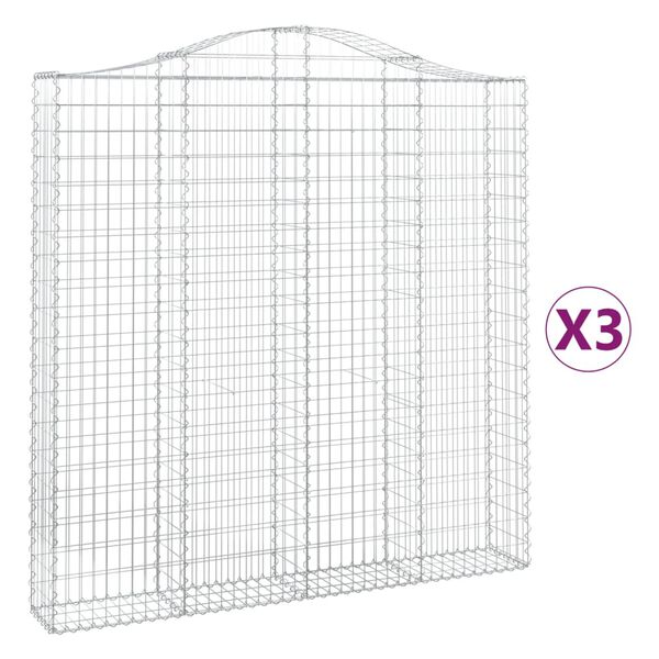vidaXL Cestos gabi&atilde;o arqueados 3pcs 200x30x200/220cm ferro galvanizado