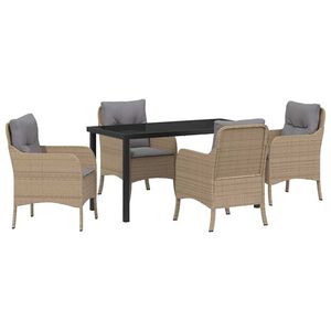 vidaXL Conjunto de Jantar para Jardim com almofada 5 pcs Bege vime PE