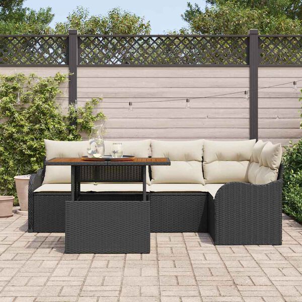 vidaXL Conjunto de Sof&aacute; de Jardim com almofada 6 pcs Preto e creme