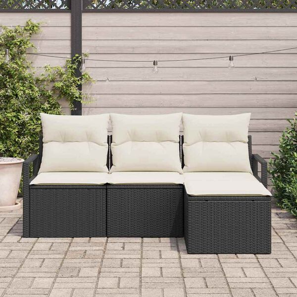 vidaXL Conjunto de Sof&aacute; de Jardim com almofada 4 pcs Preto e Creme