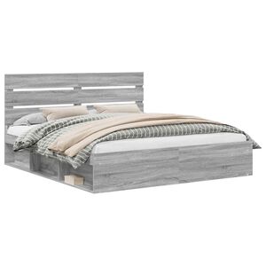 vidaXL Estrutura da Cama com cabeceira Cinza Sonoma 200 x 200 cm