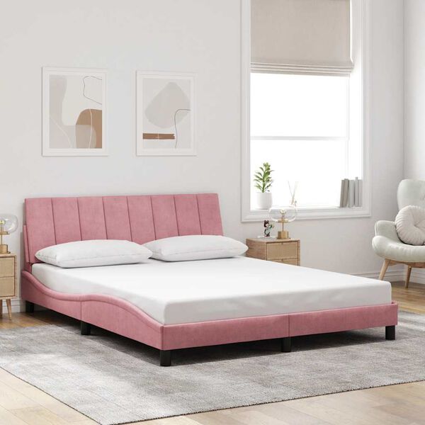 vidaXL Estrutura de cama sem colch&atilde;o Hanko 160x200 cm veludo rosa