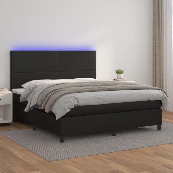 vidaXL Cama box spring c/ colch&atilde;o/LED 180x200cm couro artificial preto