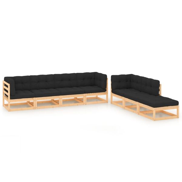 vidaXL 7 pcs conjunto lounge de jardim c/ almofad&otilde;es pinho maci&ccedil;o