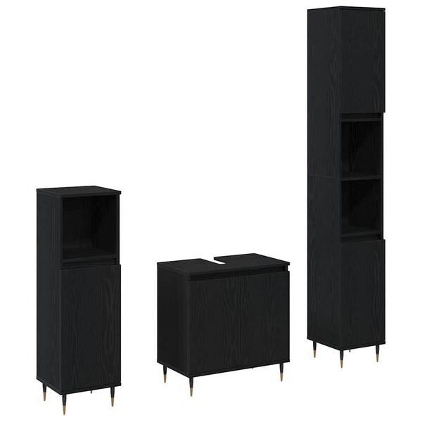 vidaXL Conjunto de M&oacute;veis para Banheiro com porta 3 pcs Carvalho Preto