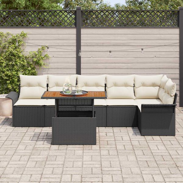 vidaXL Conjunto de Sof&aacute; de Jardim 7 pcs Preto Rattan Sint&eacute;tico