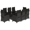 vidaXL 9 pcs conjunto de jantar p/ jardim c/ almofad&otilde;es vime PE preto