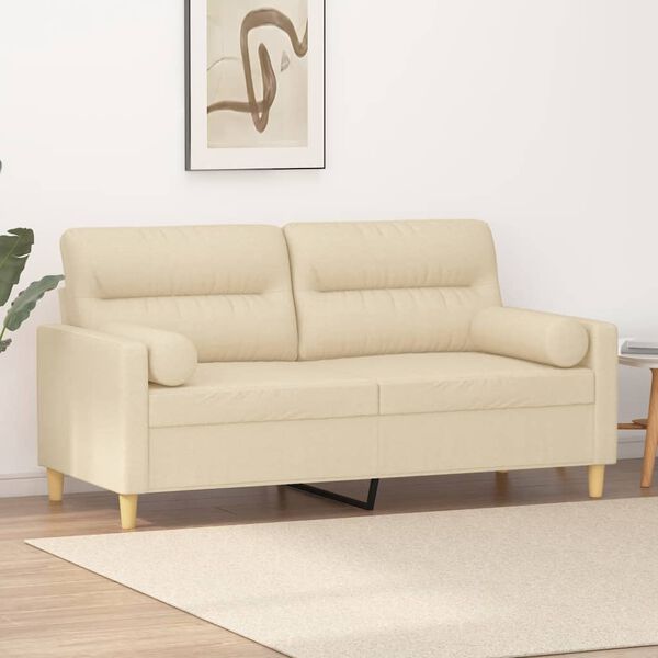 vidaXL Sof&aacute; 2 lugares + almofadas decorativas 140 cm tecido cor creme