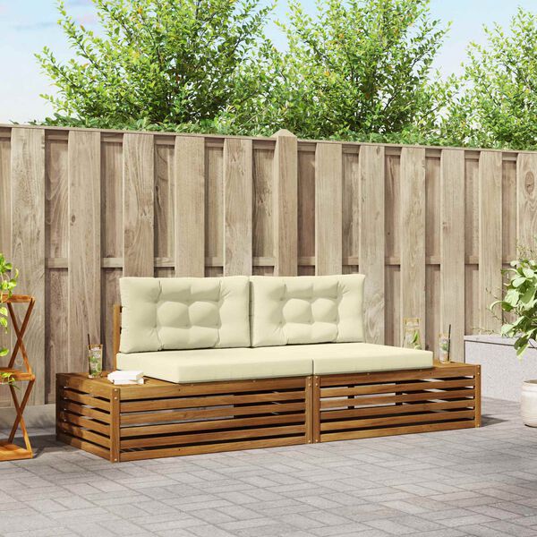 vidaXL Conjunto de Sof&aacute;s para Exterior 2 Pe&ccedil;a Natural e Creme
