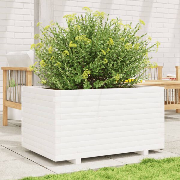 vidaXL Vaso/floreira de jardim 90x60x49,5 cm pinho maci&ccedil;o branco