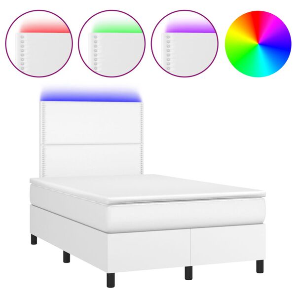 vidaXL Cama box spring c/colch&atilde;o/LED 120x190cm couro artificial branco