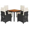 vidaXL 5 pcs conjunto de jantar p/ jardim c/ almofad&otilde;es vime PE preto