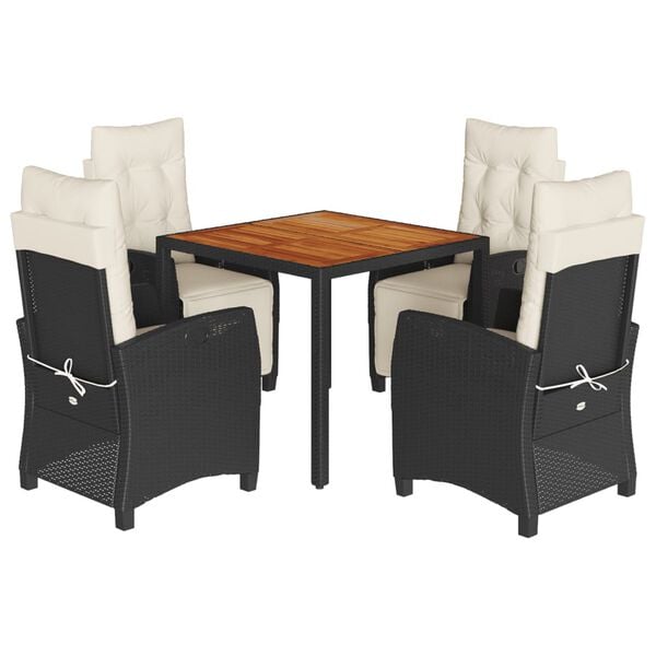 vidaXL 5 pcs conjunto de jantar p/ jardim c/ almofad&otilde;es vime PE preto