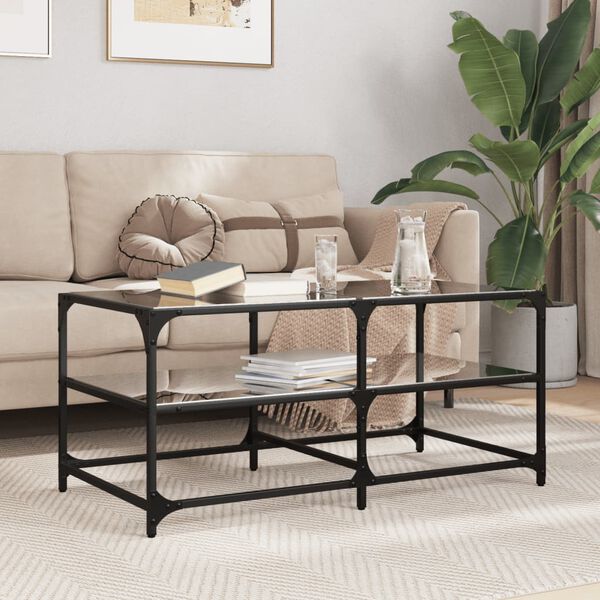 vidaXL Mesa de centro com topo em vidro preto 98,5x50x45 cm a&ccedil;o