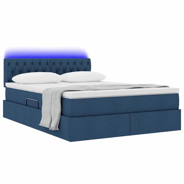 vidaXL Cama com arruma&ccedil;&atilde;o e LED com colch&atilde;o Azul 140 x 200 cm tecido