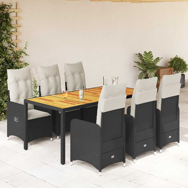 vidaXL 7 pcs conjunto de bistr&ocirc; p/ jardim c/ almofad&otilde;es vime PE preto