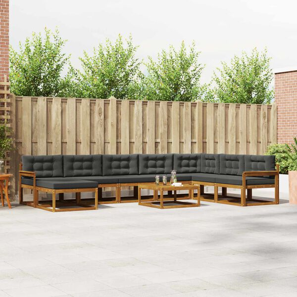 vidaXL Conjunto de Sof&aacute;s para Exterior 9 pcs Natural e Antracite