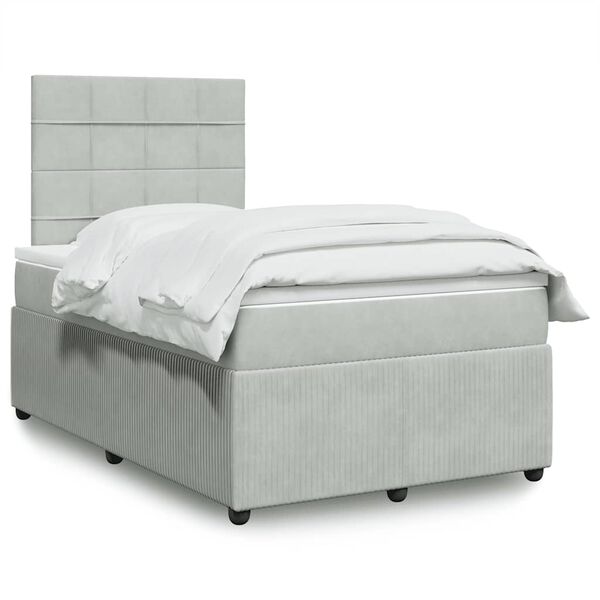 vidaXL Cama boxspring c/ colch&atilde;o 120x200 cm veludo cinzento-claro