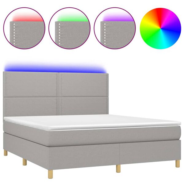 vidaXL Cama box spring c/ colch&atilde;o e LED 160x200 cm tecido cinza-claro