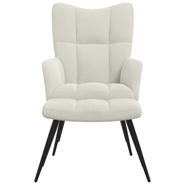 vidaXL Cadeira de descanso com banco veludo branco nata