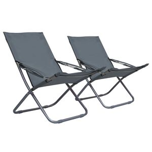 vidaXL Cadeiras de praia dobr&aacute;veis 2 pcs tecido cinzento