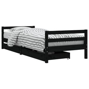 vidaXL Estrutura cama infantil c/ gavetas 90x200 cm pinho maci&ccedil;o preto