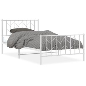 vidaXL Estrutura de cama com cabeceira e p&eacute;s 107x203 cm metal branco