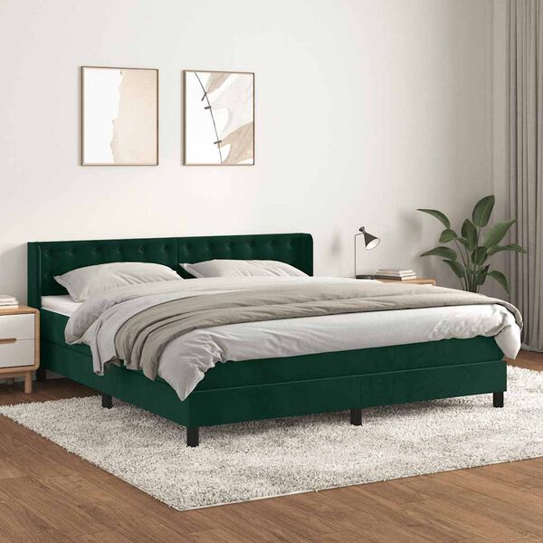vidaXL Cama com molas/colch&atilde;o 160x200 cm veludo verde-escuro