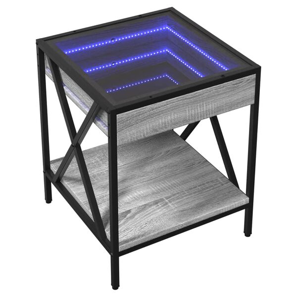 vidaXL Mesa de centro luzes LED Infinity 40x40x49 cm cinzento sonoma