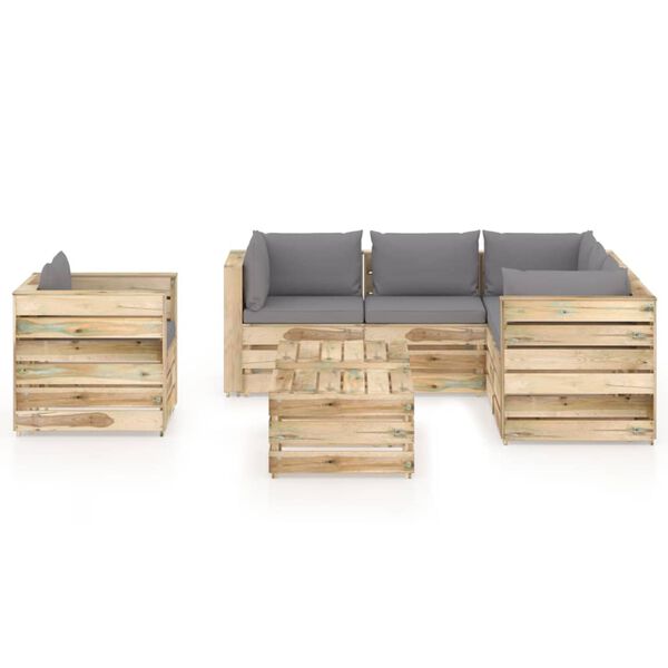 vidaXL 8 pcs conj. lounge jardim c/ almofad&otilde;es madeira impreg. verde