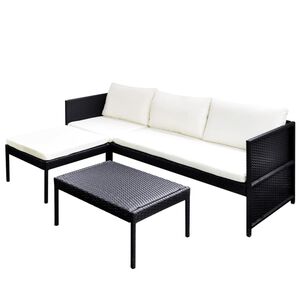 vidaXL 3 pcs conjunto lounge para jardim c/ almofadões vime PE preto