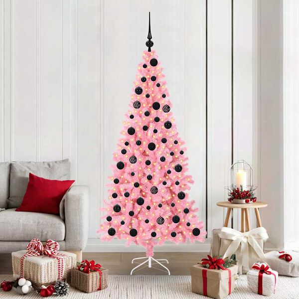 vidaXL &Aacute;rvore de Natal com 300 LEDs com suporte Rosa 180 cm PVC